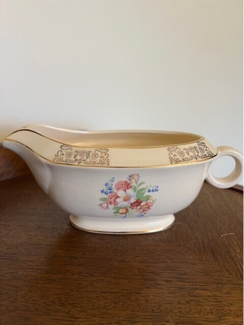VINTAGE Gravy Bowl Flower Theme Gold Plated